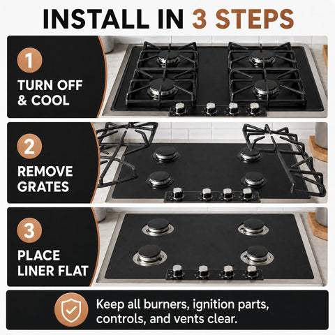 CookTop Protector for General Electric GE Gas CookTop, Custom Fit Ultra Thin Reusable Burner Splatter Spill Guard Protective Cover Liner - CGU366P4TW2
