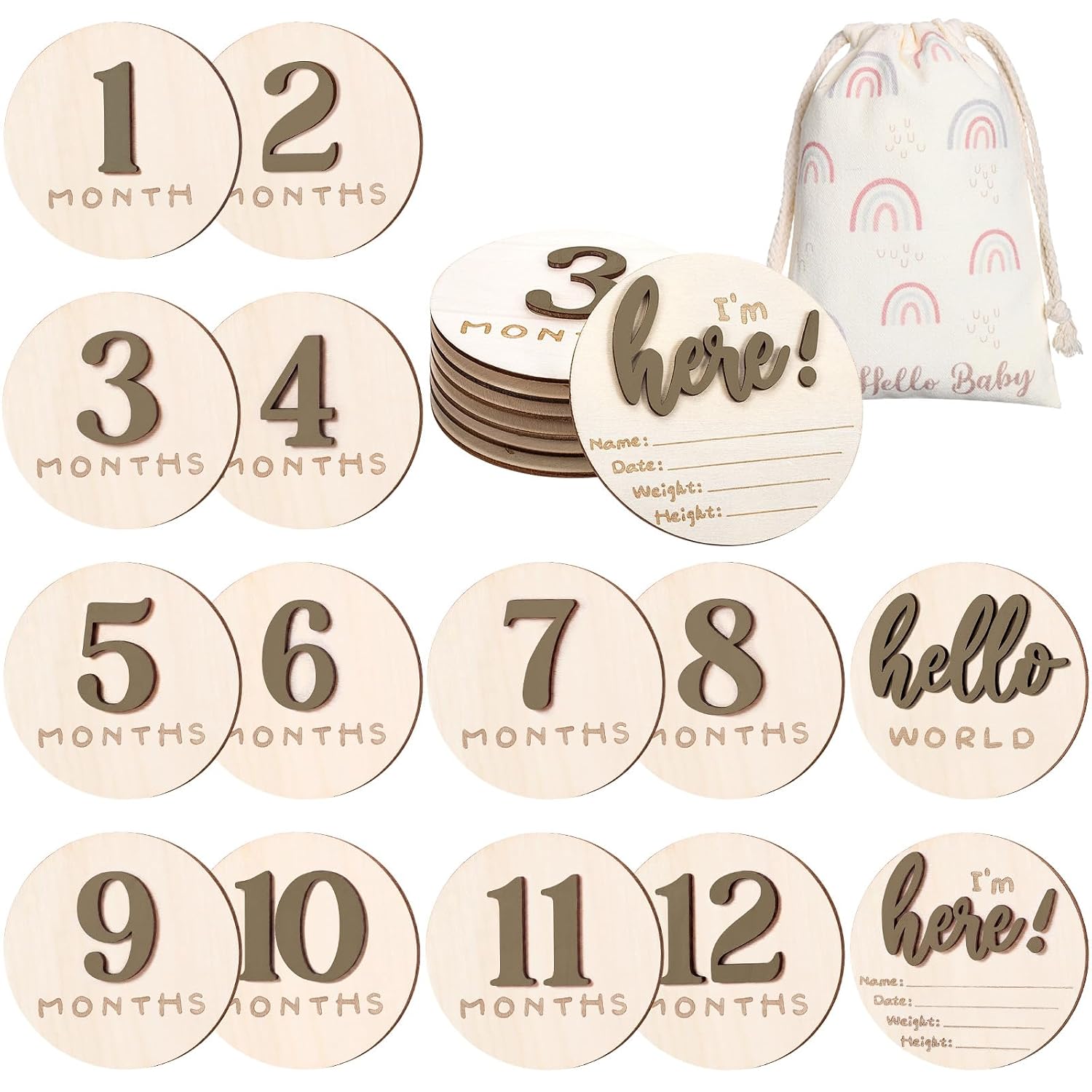 Baby Monthly Milestone Announcement Signs Wood,Brown,Number
