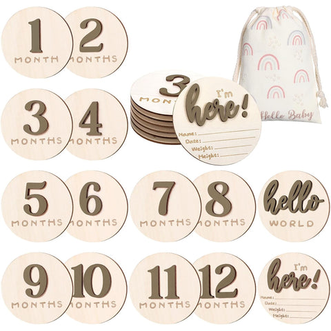 Baby Monthly Milestone Announcement Signs Wood,Brown,Number