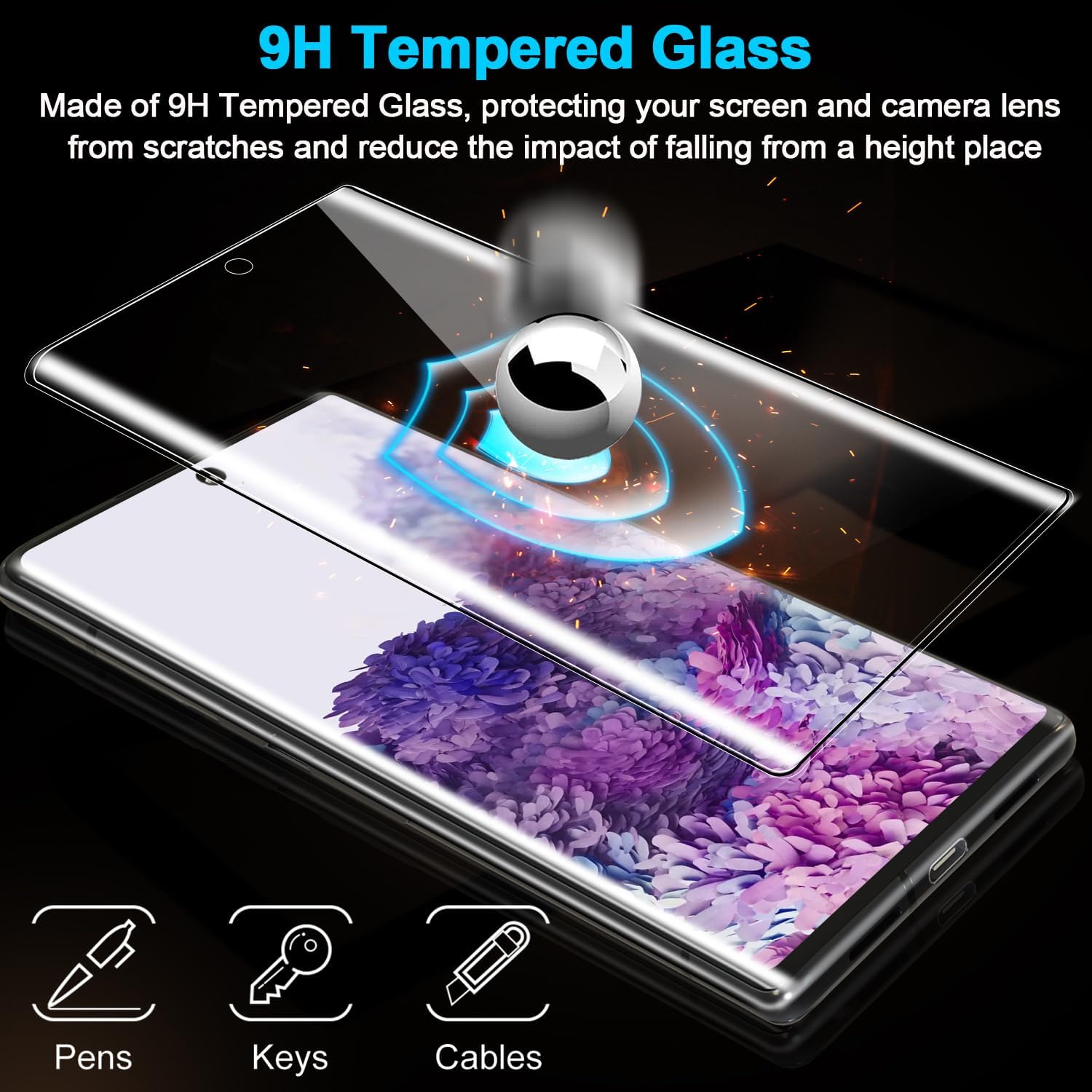 3 Pack Galaxy S20 Plus Screen Protector, HD Clear Tempered Glass, Fingerprint Unlock, 3D Curved, Scratch Resistant, No Bubble for Samsung Galaxy S20 Plus 5G Glass Screen Protector