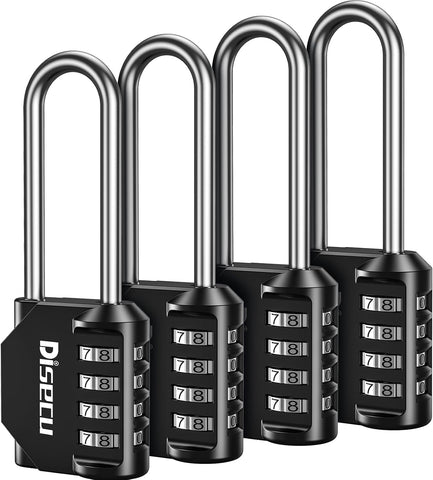 4 Pack disecu 2.6 Inch Long Shackle Combination Lock, 4 Digit Outdoor Waterproof Padlock for School Locker, Gym Locker, Storage Unit, Gate, Fence, Toolbox, Cabinet (Black)