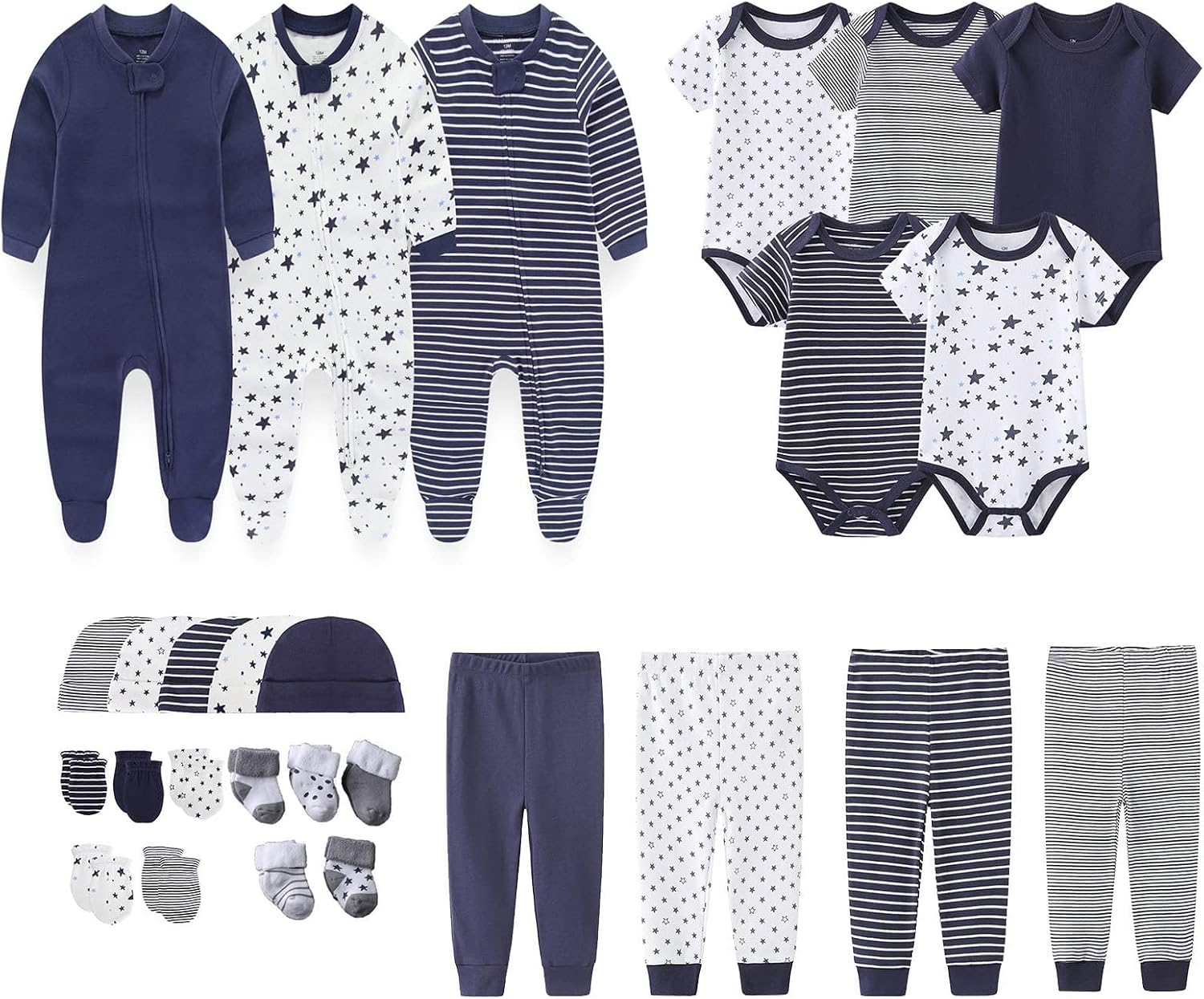 MAMIMAKA Newborn Layette Gift Set 27-Piece Baby Girl Clothes Bodysuits, Pants Essentials and Accessories 0-12Months