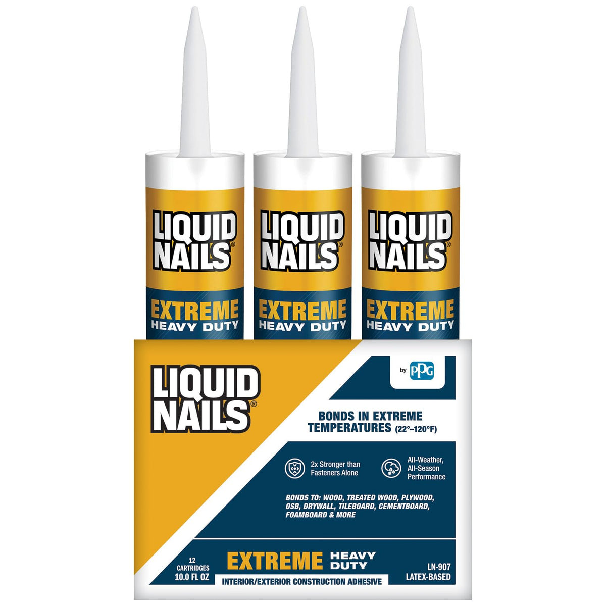 Liquid Nails Extreme Heavy Duty 10 oz. White Latex-Based Interior/Exterior Construction Adhesive Low VOC, 12 Pack
