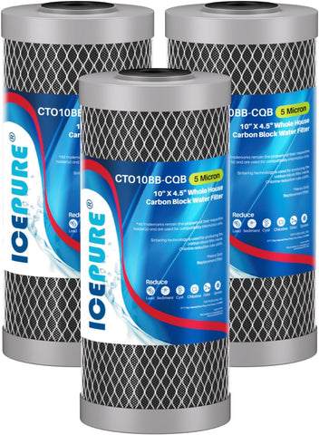 ICEPURE 5 Micron 4.5"x10" Whole House Water Filter, Targeted Heavy‑Metal & Lead Removal Replacement Filter, 3PACK