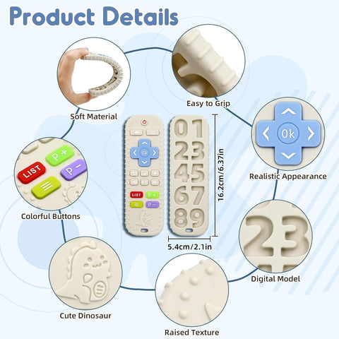 Teething Relief Teethers Toys for Babies 3-6-12 Months Gifts, Food Grade Silicone Sensory Remote Control Baby Teether Bath Toys for 9 18 Months Infant Boy Girl Autism, Beige