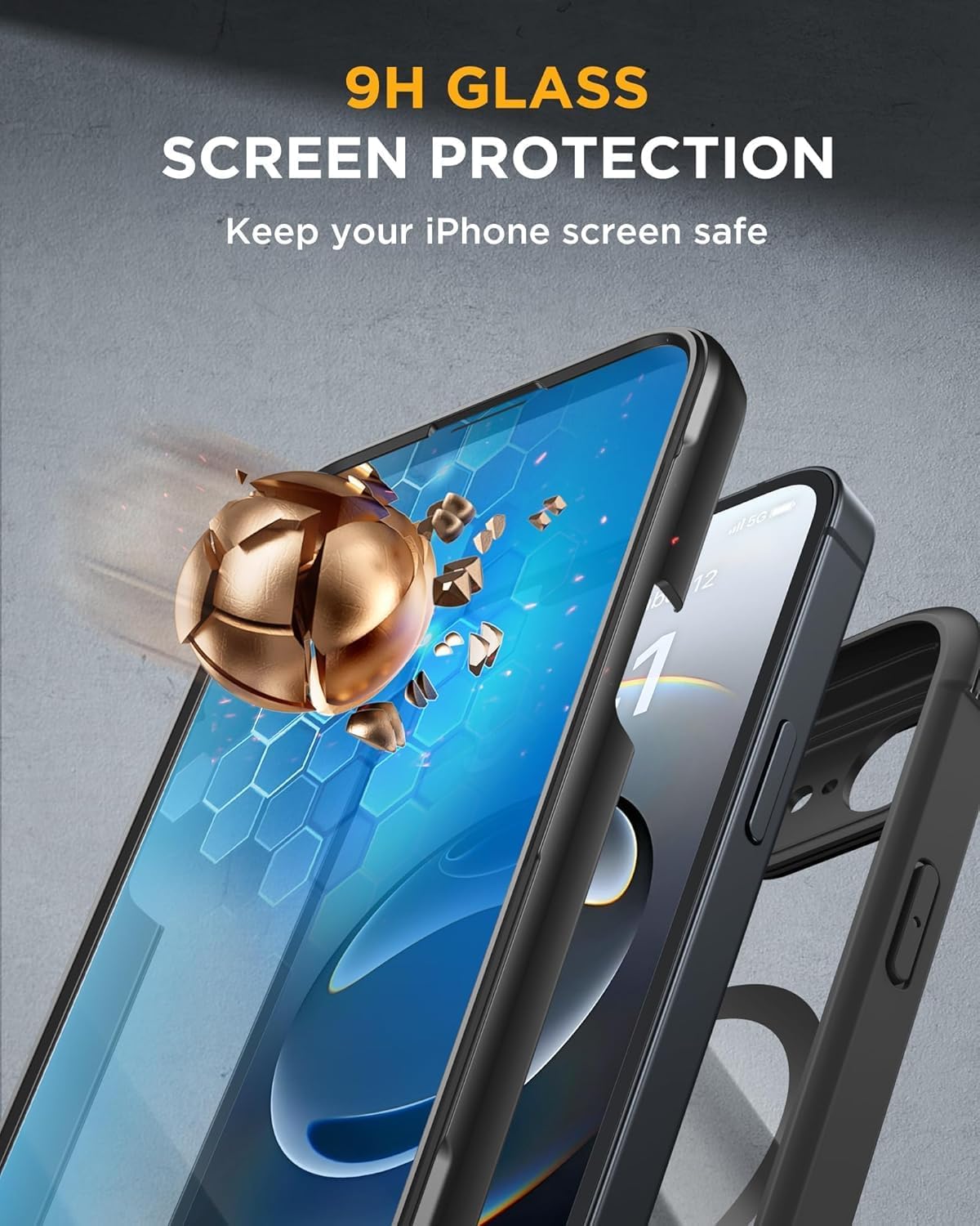 miracase for iPhone 17e Case & iPhone 16e Case, Full-Body Phone with Built-in Glass Screen Protector, [Magnetic with MagSafe] Military Drop Proof 17 E/ 16 E Cover Bumper 6.1 inch, Black