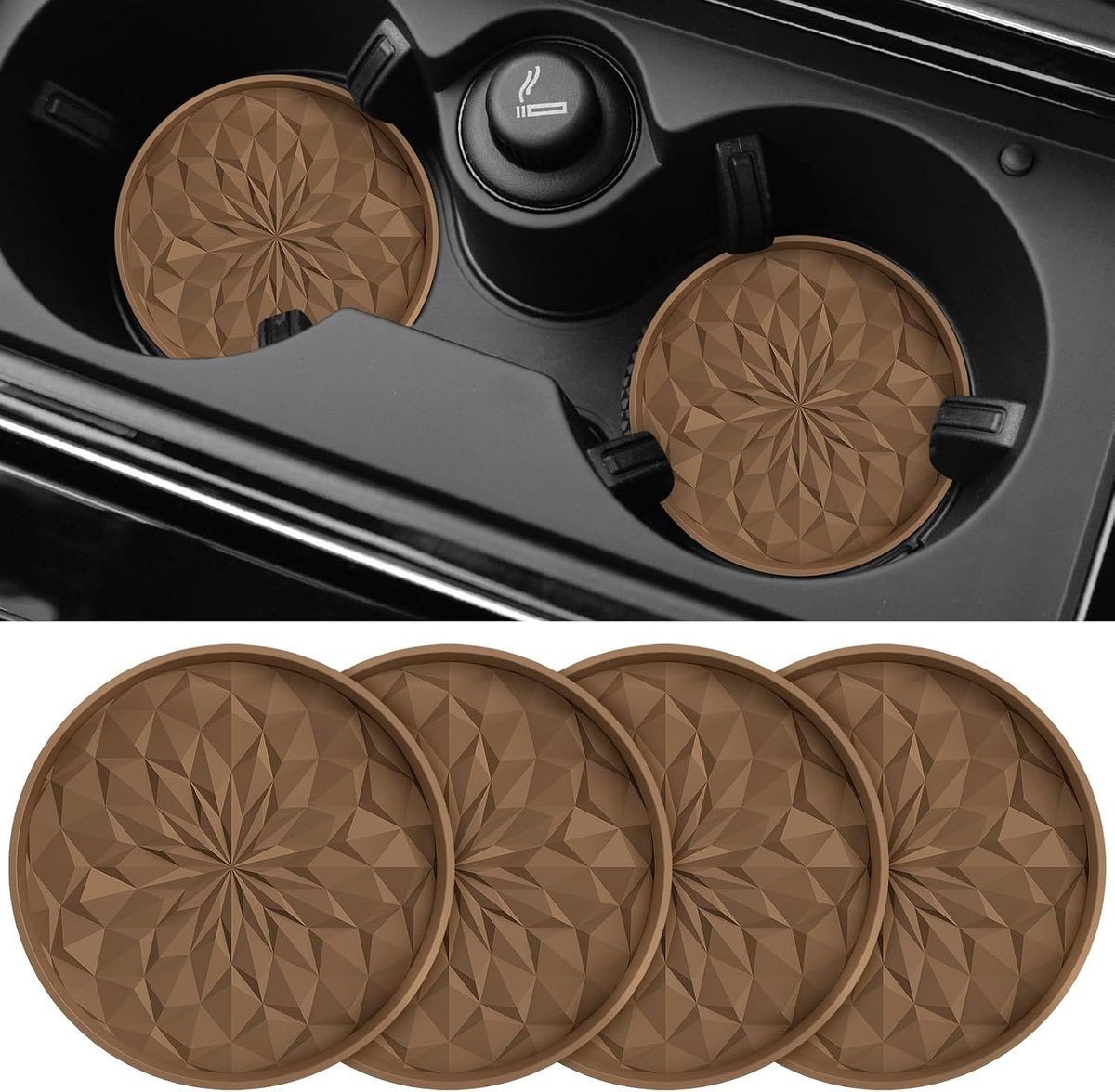 ME.FAN Car Coasters for Cup Holders [4 Pack] - 2.75In Silicone Auto Mug Mats - Universal Non-Slip Recessed Car Interior AccessoriesCoffee