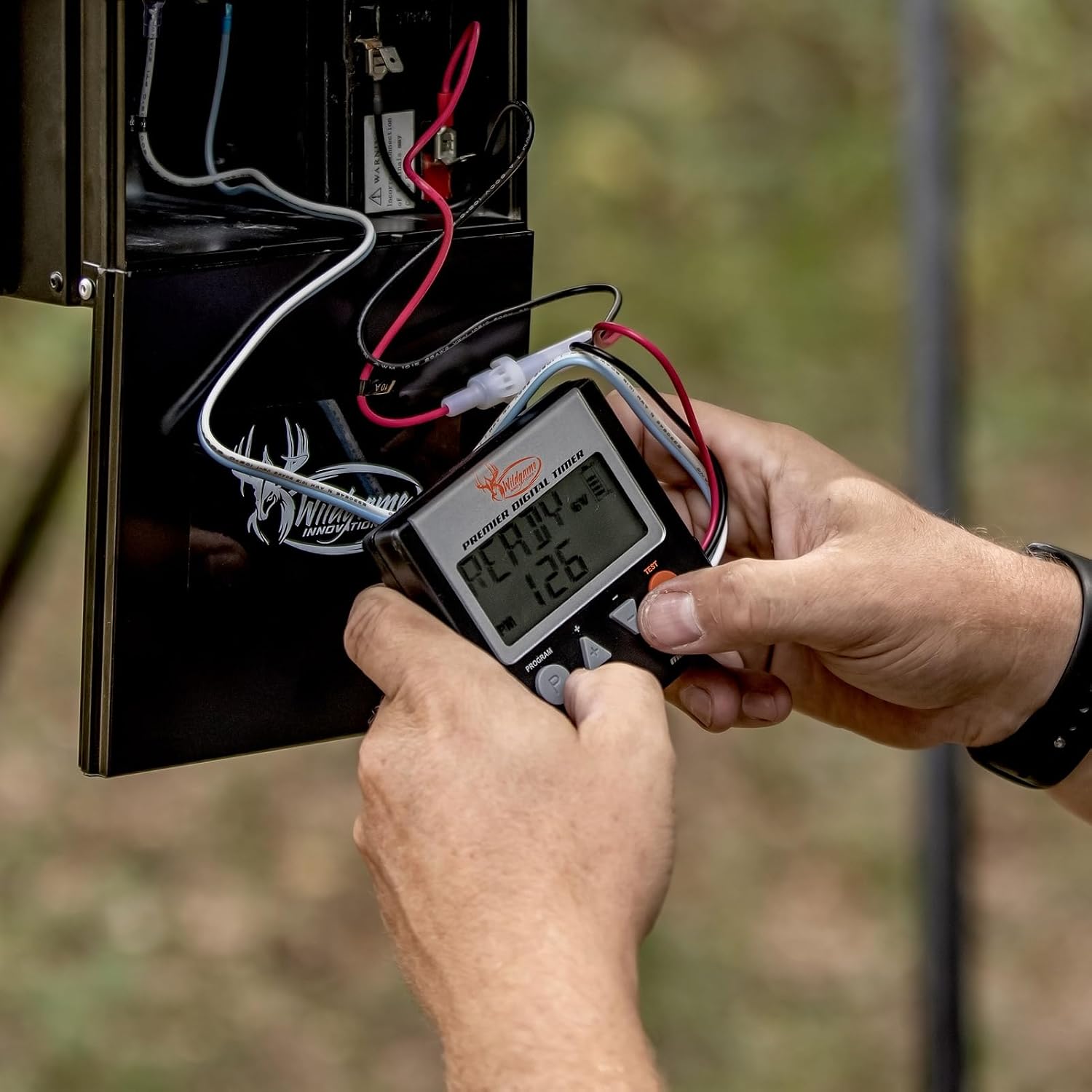 Wildgame Innovations Evolution Feeder 12V Digital Power Control Unit for Deer Hunting | Varmint-Proof Programmable Feeder Kit with 6 Available Feed Times & 30ft Feed Range