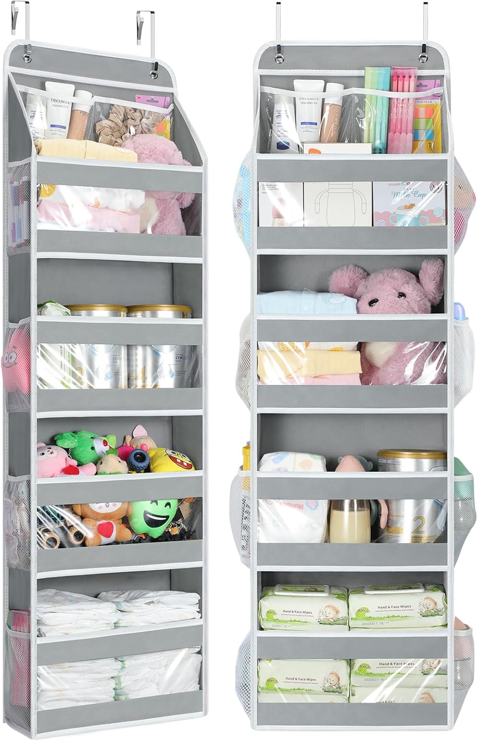Yecaye 5 Tier Over the Door Organizer, Swing-proof Door Organizer Hanging with Clear PVC Windows, Behind the Door Storage for Bedroom Nursery Closet Laundry Pantry Bathroom, Grey
