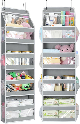 Yecaye 5 Tier Over the Door Organizer, Swing-proof Door Organizer Hanging with Clear PVC Windows, Behind the Door Storage for Bedroom Nursery Closet Laundry Pantry Bathroom, Grey