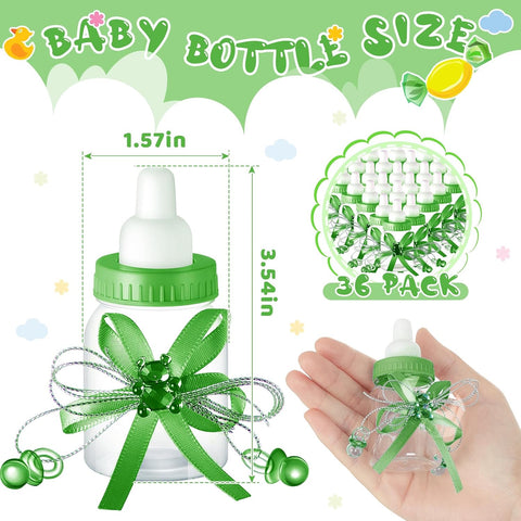 Nuenen 48 Pcs Baby Shower Milk Bottles with Ribbon Plastic Bear Candy Bottles Baby Shower Favors Gender Reveal Wedding Birthday Party Decorations(Green)