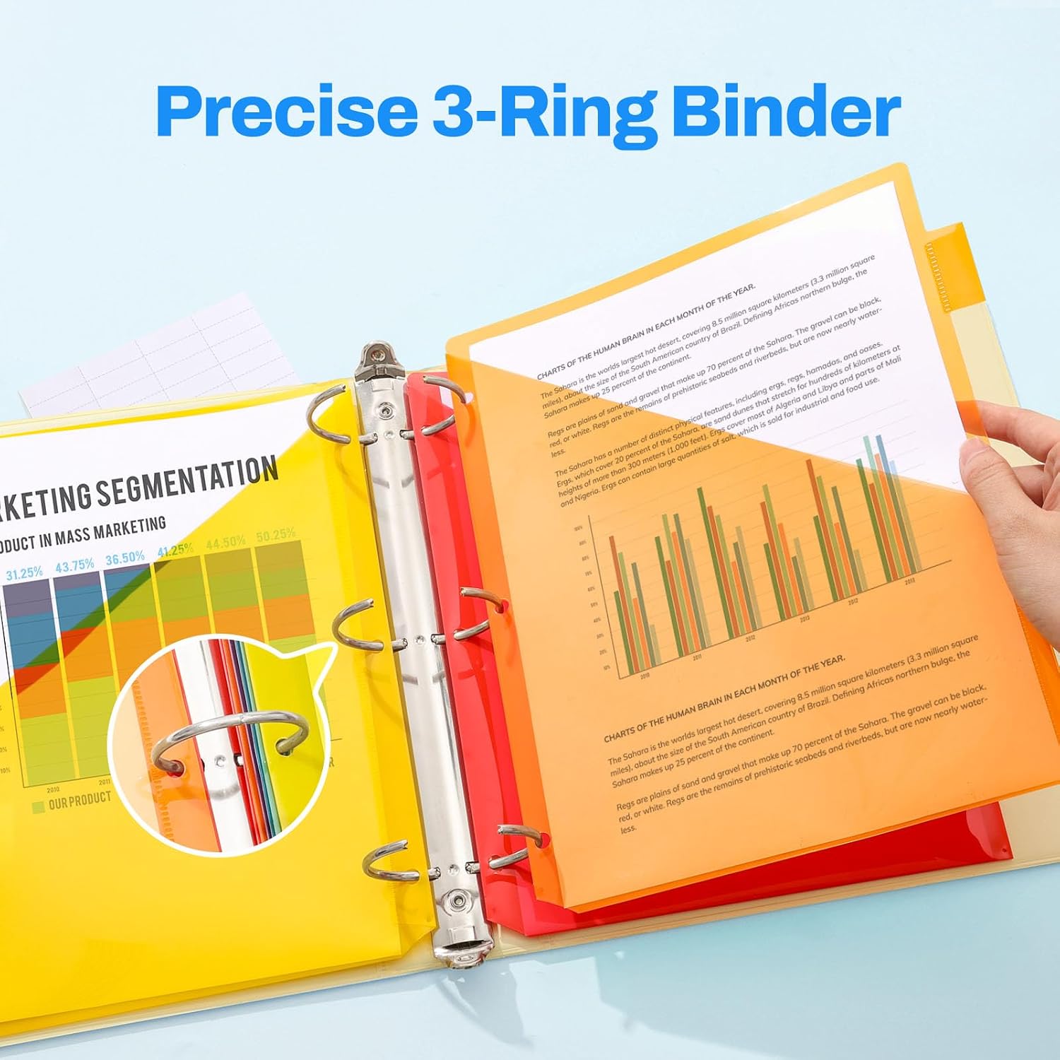 SUNEE 8 Tab Dividers with Pockets, Plastic Dividers for 3 Ring Binder, Subject Dividers with 2 Pockets, Binder Dividers for School Office Home Supplies, Multicolor, 1 Set
