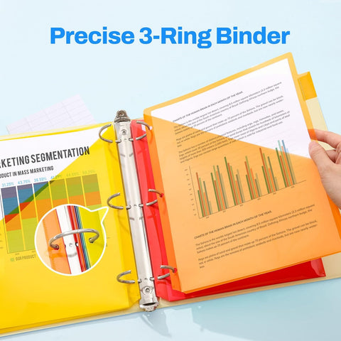 SUNEE 8 Tab Dividers with Pockets, Plastic Dividers for 3 Ring Binder, Subject Dividers with 2 Pockets, Binder Dividers for School Office Home Supplies, Multicolor, 1 Set