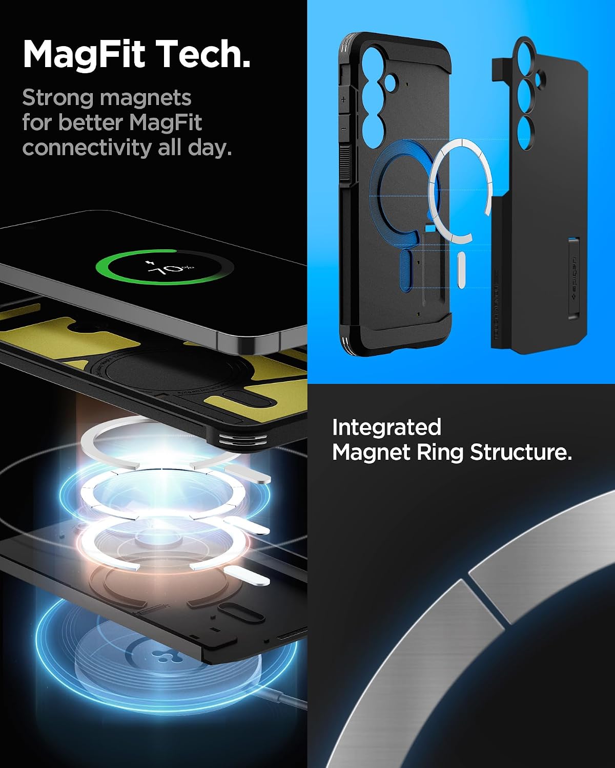 Spigen for Galaxy S24 FE Case, Tough Armor MagFit [Kickstand] [Compatible with MagSafe] [Military-Grade Protection] - Black