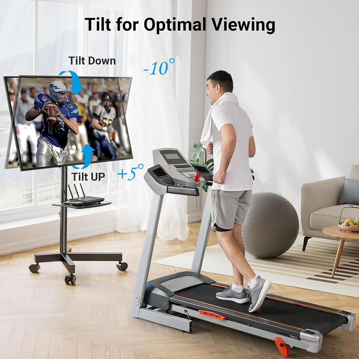 PERLESMITH Rolling TV Stand, Mobile TV Stand for 23-60 Inch LCD LED TVs, Tilt TV Stand Wheels Holds up to 88Lbs, Portable TV Stand for Bedroom with Shelf, Outdoor TV Stand Max VESA 400x400mm PSTVMC06