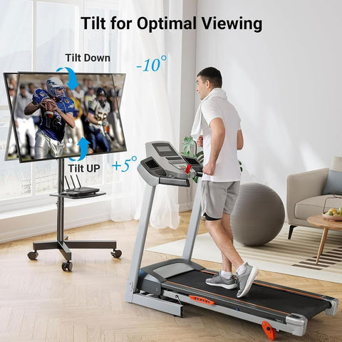 PERLESMITH Rolling TV Stand, Mobile TV Stand for 23-60 Inch LCD LED TVs, Tilt TV Stand Wheels Holds up to 88Lbs, Portable TV Stand for Bedroom with Shelf, Outdoor TV Stand Max VESA 400x400mm PSTVMC06