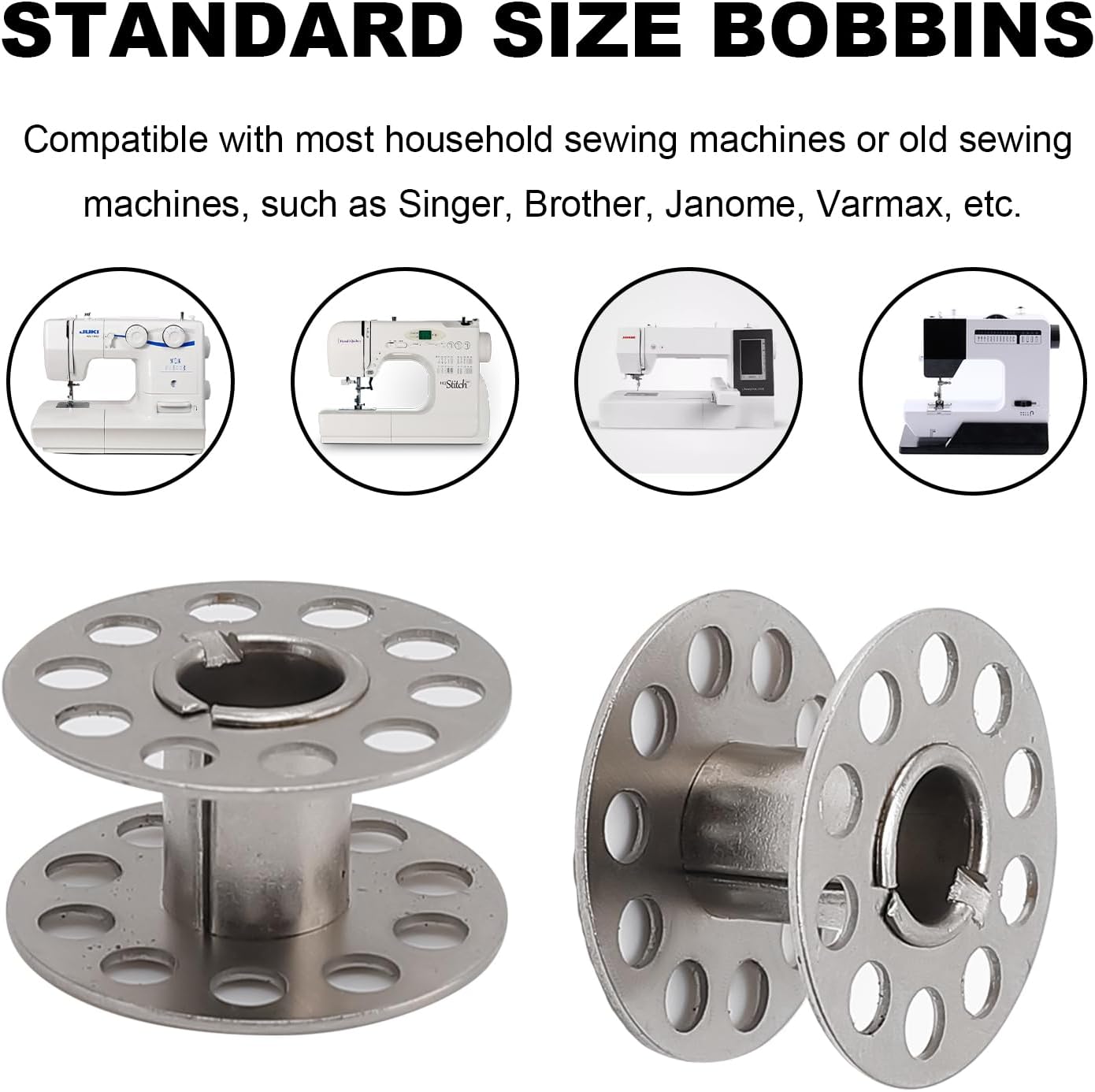 Metal Sewing Machine Bobbins, Compatible with Singer, Brother, Janome