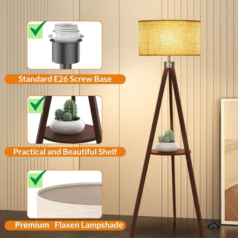 LEPOWER Shelf Floor Lamp Tripod Mid Century Modern Lamps for Living Room