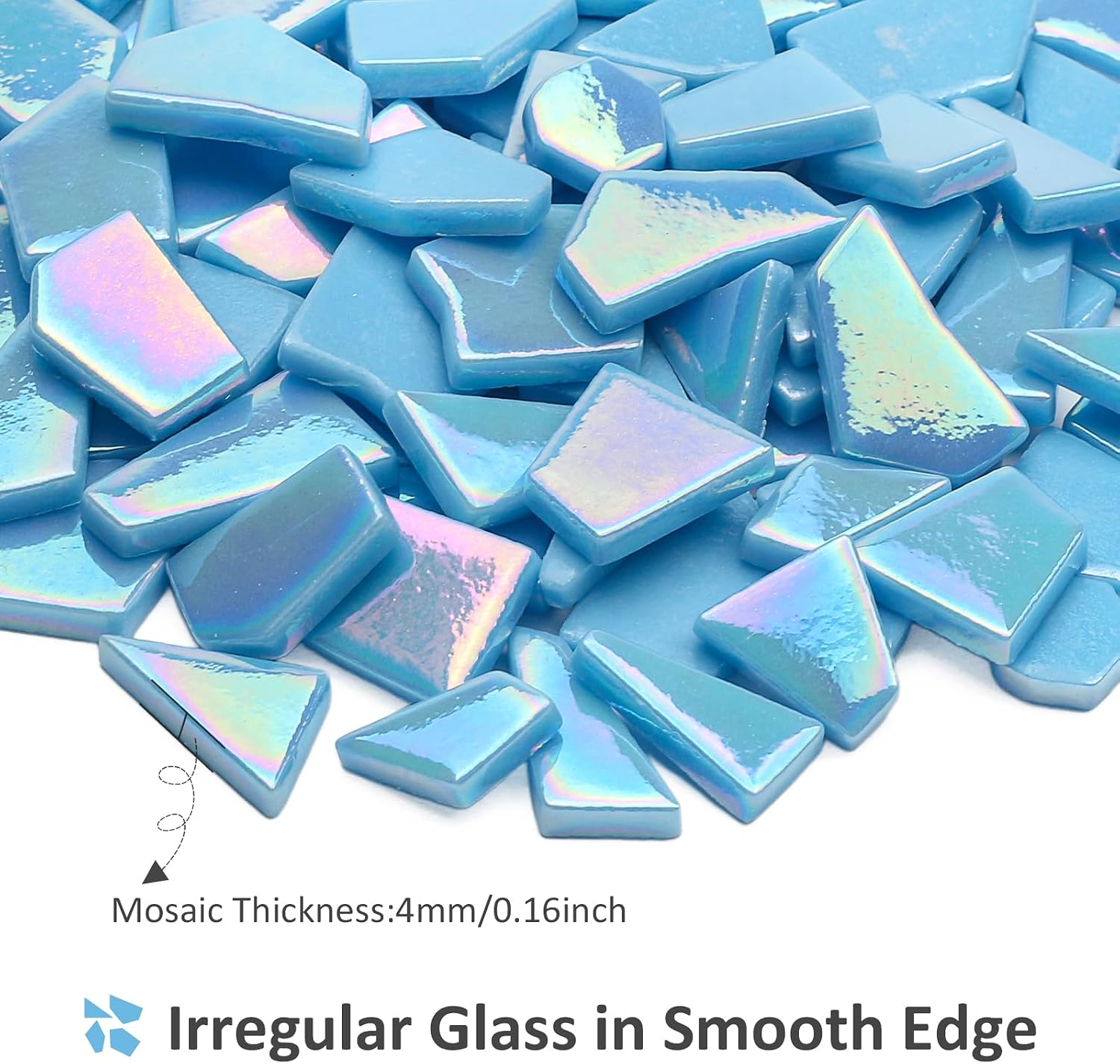 Youway Style 200g Iridescent Blue Glass Mosaic Tiles for Crafs Bulk