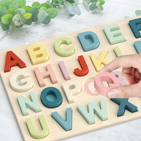 Zeoddler Alphabet Puzzles, ABC Preschool Learning Toys, Wooden Toys for Toddlers, Alphabet Shape Puzzles for Kids, Gift for Girls Boys