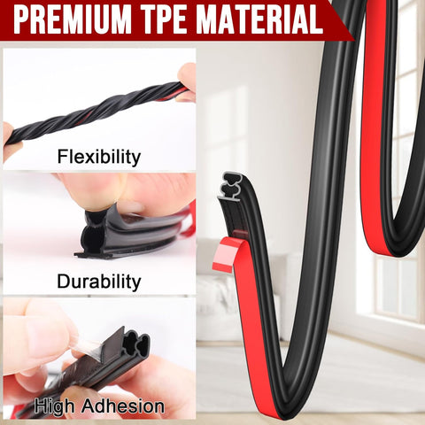 alophoty Door Weather Stripping Door Seal Strip, 33Ft, Black, 0.39"×0.39"