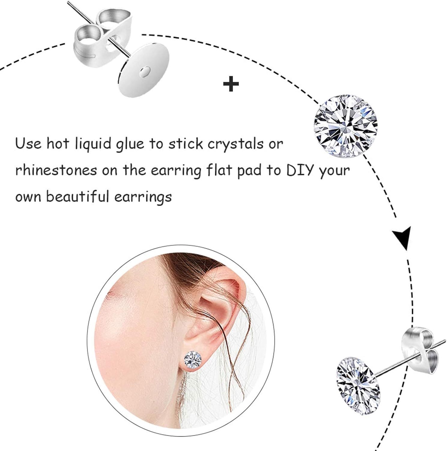 450PCS Earring Posts Stainless Steel Flat Pad,Hypoallergenic Stud Earrings
