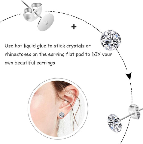 450PCS Earring Posts Stainless Steel Flat Pad,Hypoallergenic Stud Earrings