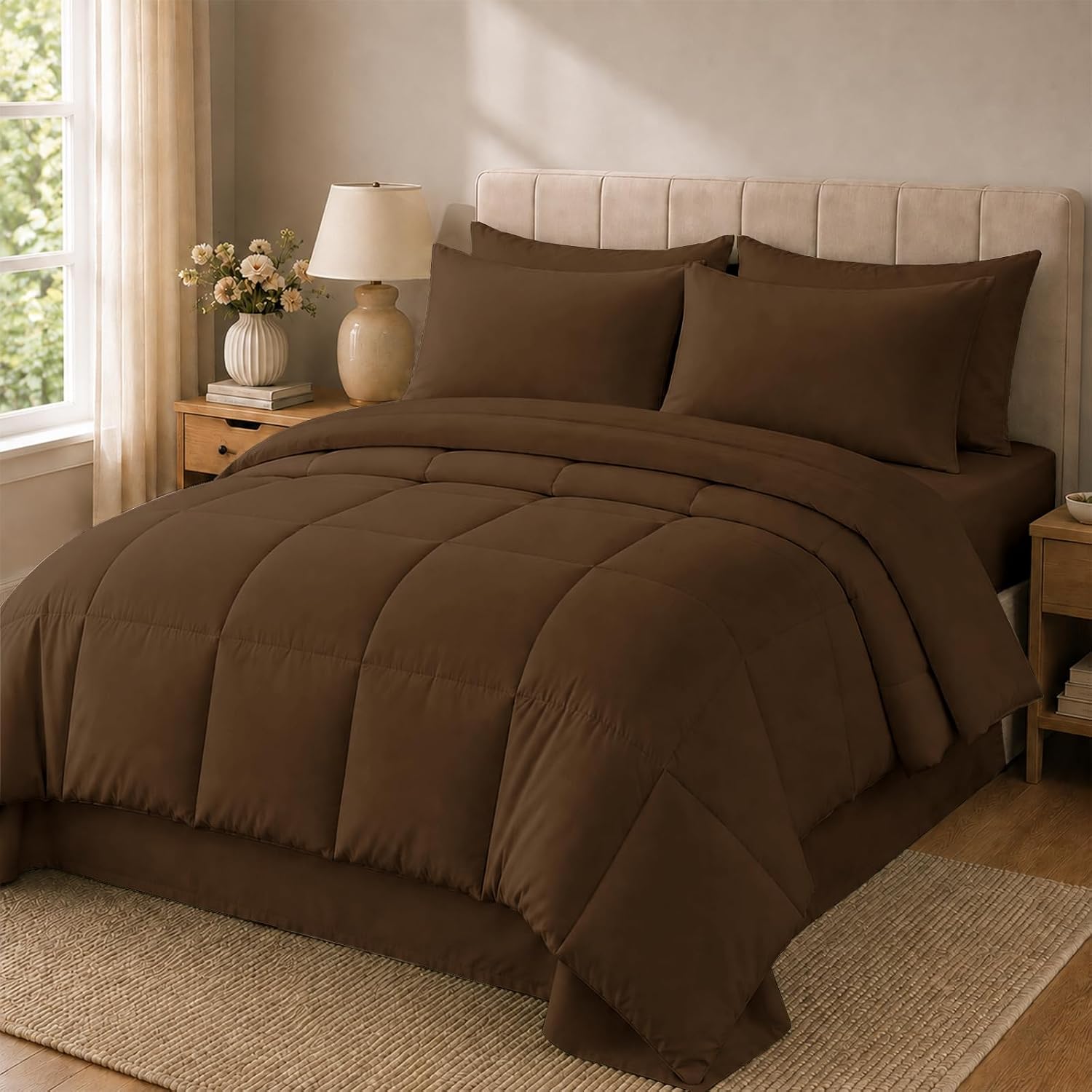 Anluoer King Size Comforter Set, 7 Piece Bed in a Bag King Bedding Sets