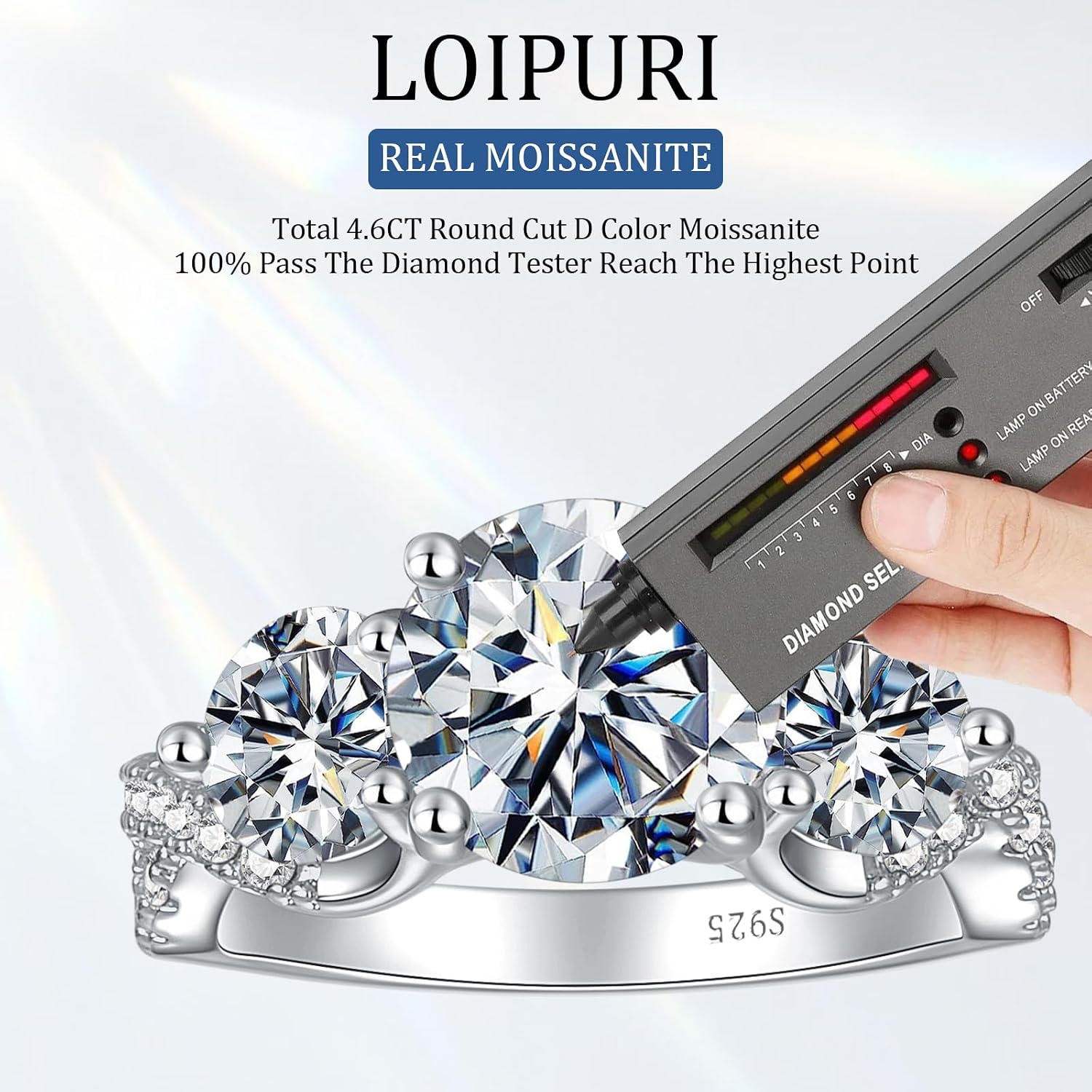 4.6CT 3 Stone Moissanite Engagement Rings for Women