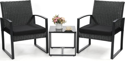 Murago Outdoor 3-Piece Wicker Bistro Set, Patio Conversation Set