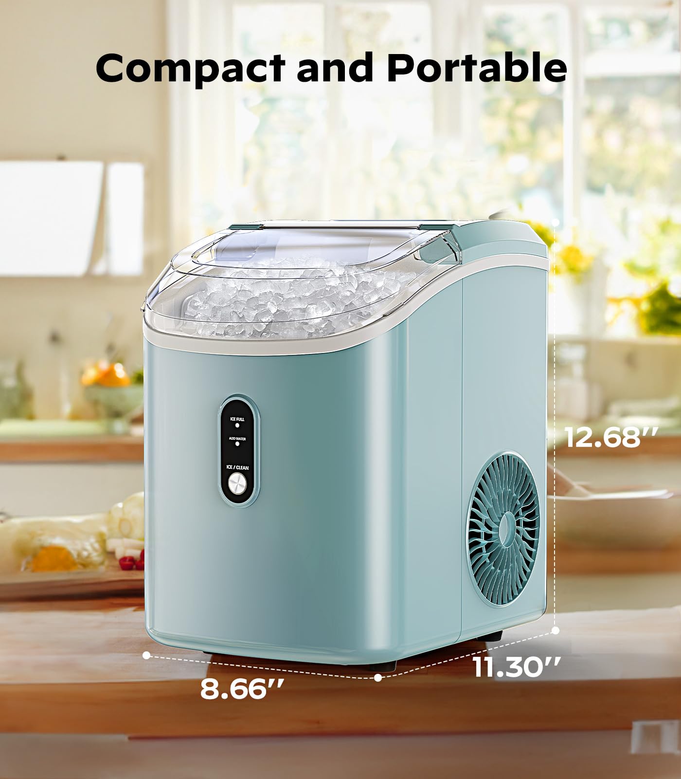 Nugget Countertop Ice Maker, Silonn Chewable Pellet Ice Machine with Self-Cleaning Function, 33lbs/24H, Portable Ice Makers for Home, Kitchen, Office, Green