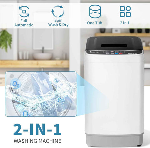Winado Full Automatic Washing Machine, 17.6Lbs Top Load Portable Washer with Drain Pump, 10 Wash Programs 8 Water Level Washing and Dryer Combo, 2 in 1 Washer and Dryer for Apartments, RV, Camping