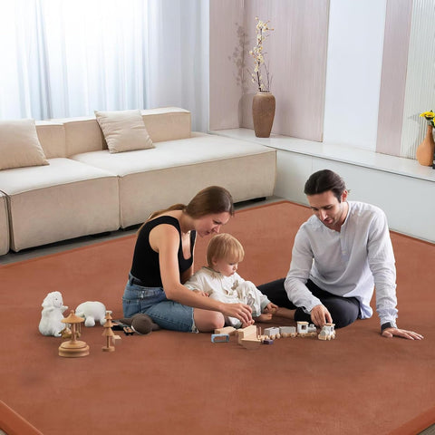 Baby Play Mat for Floor Nursery Muscle Area Rug Playroom Rug 65"x50" Elastic Foam 1.3" Thick Crawling Mat for Babies,Toddlers, Infants(Brick Red)