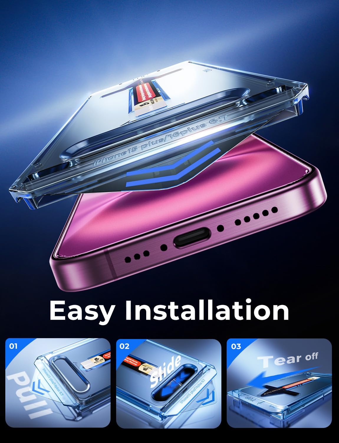 MAGIC JOHN Easy Installation for iPhone 16 Plus Screen Protector, 2 Pack