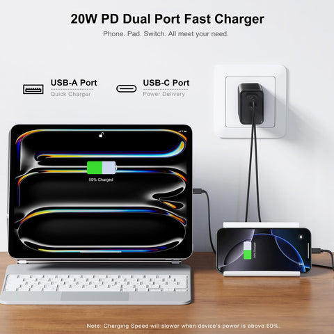 3 Pack Type C Charger, Dual Port USB C Wall Plug 20W PD & QC3.0 USB A Fast Charging Block for Samsung Galaxy S24 S23/S3+/S23 Ultra/S22/S22+/S22 FE/Note 20 Ultra/10, iPhone 16/15 Brick Box(Black)