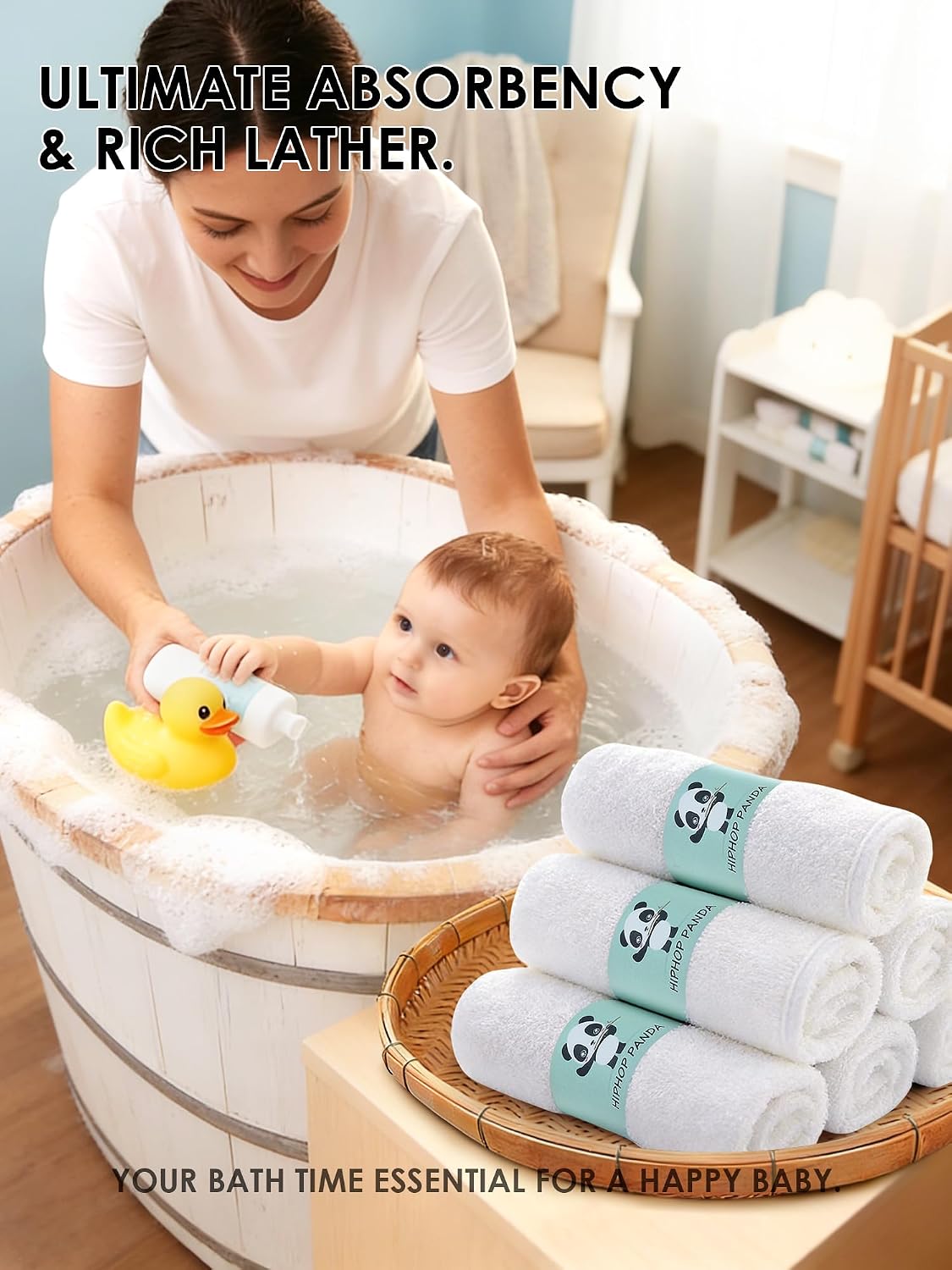 HIPHOP PANDA Ultra Soft Baby Washcloths, 2-Layer Absorbent Wash Cloths