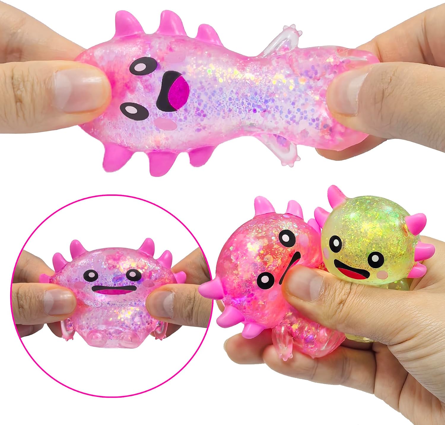 12 Pack Squishy Toy Balls Cute Stress Relief Stress Ball Fidget Toys Bulk Squishy Squeeze Ball Set for Adult Party Favors (Axolotl)