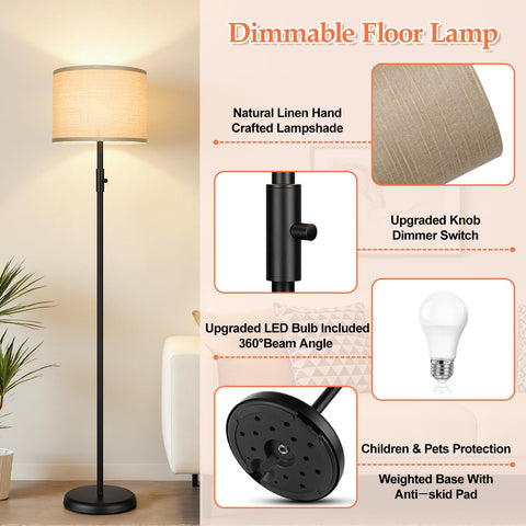 Floor Lamp Simple Design with Shade, Small Tall Lamps for Living Room Bedroom Office Dining Room Kitchen-Black