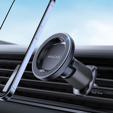 Miracase Car Phone Holder for Magsafe [Strong Magnets] Magnetic Phone Holders for Your Car, 360°Adjustable Air Vent Hands Free Cell Phone Mount Cradle Fit iPhone 17-12 & All Smartphones, Carbon Fiber