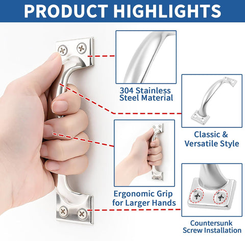 TamBee 6 Inch Gate Handle Outdoor 304 Stainless Steel Door Pull Handle Rustproof Barn Door Handles for Fences Garage Yard Kitchen Bathroom (2 Pack)