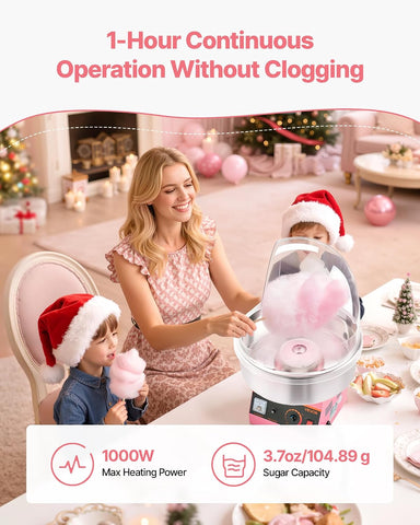 VEVOR Electric Cotton Candy Machine, 1000W Commercial Floss Maker With Cover, Commercial Cotton Candy Machine w/Stainless Steel Bowl & Sugar Scoop, Ideal for Carnival, Birthday, Family Party, Pink