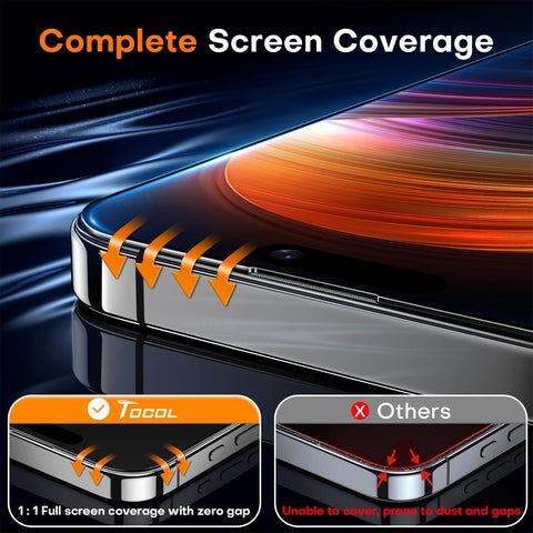 TOCOL for iPhone 16 Plus/15 Plus Screen Protector 9H Hardness Military Grade Shatterproof HD Tempered Glass Full Coverage Easy Installation Case Friendly 2 Pack