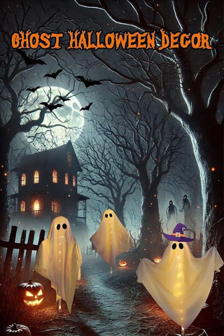 3-Pack & Solar Powered Ghost Halloween Decorations Outdoor, Auto On/Off
