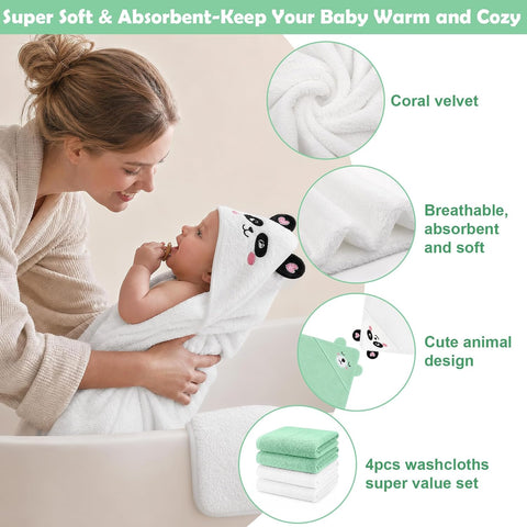 6 PCS Baby Bath Towels for Infants Toddlers Essentials, Green