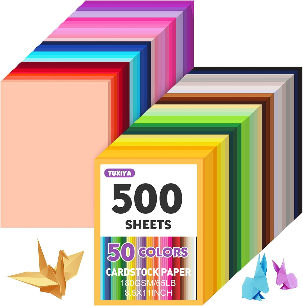 TUXIYA 500 Sheets 8.5" X 11" Colored Cardstock, 50 Colors Card Stock