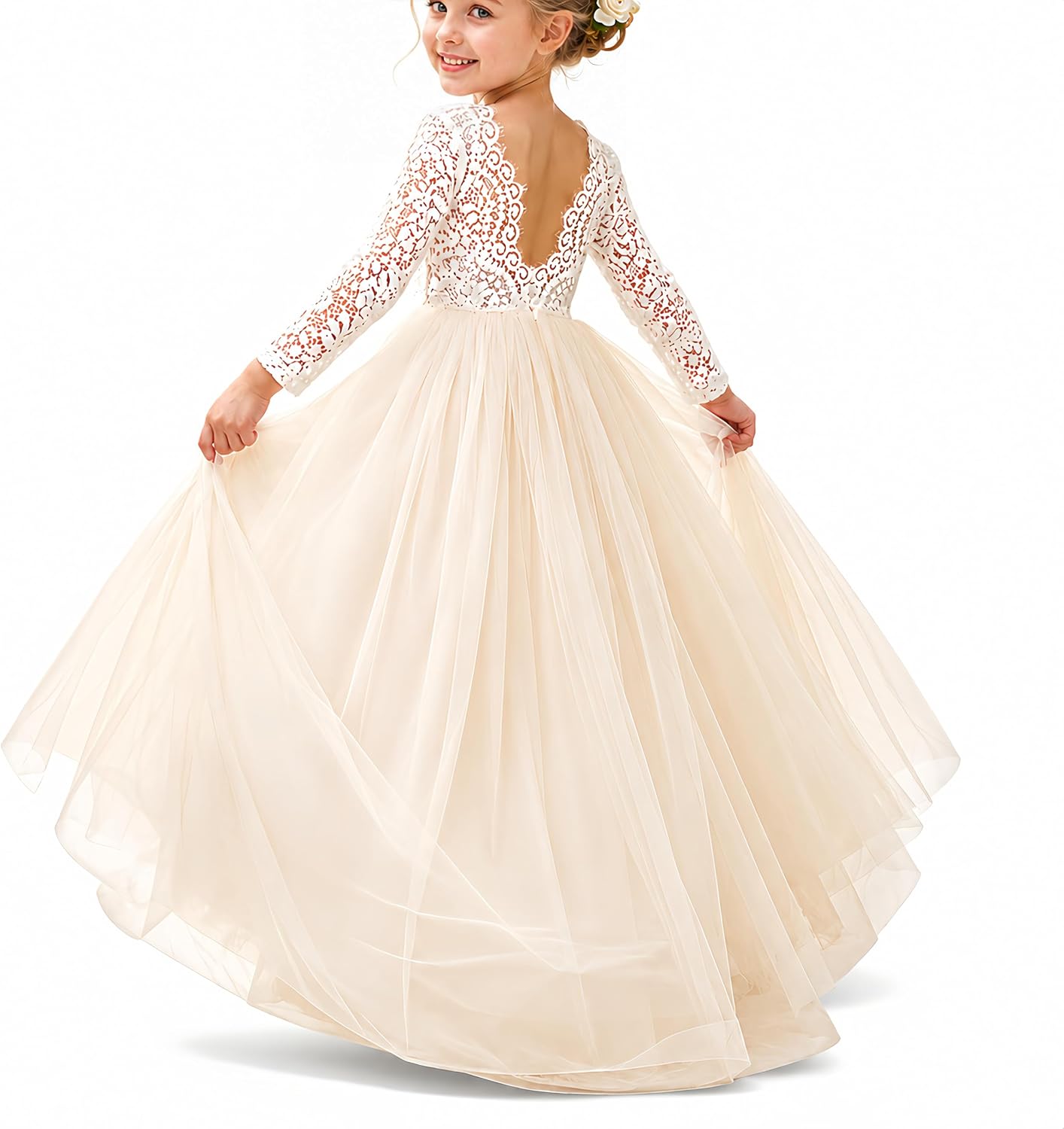 Topmaker Flower Girl Dress for Toddler Baby Girls,Lace Tulle Dress for Wedding,Birthday Party,Photoshoot,Special Occasion