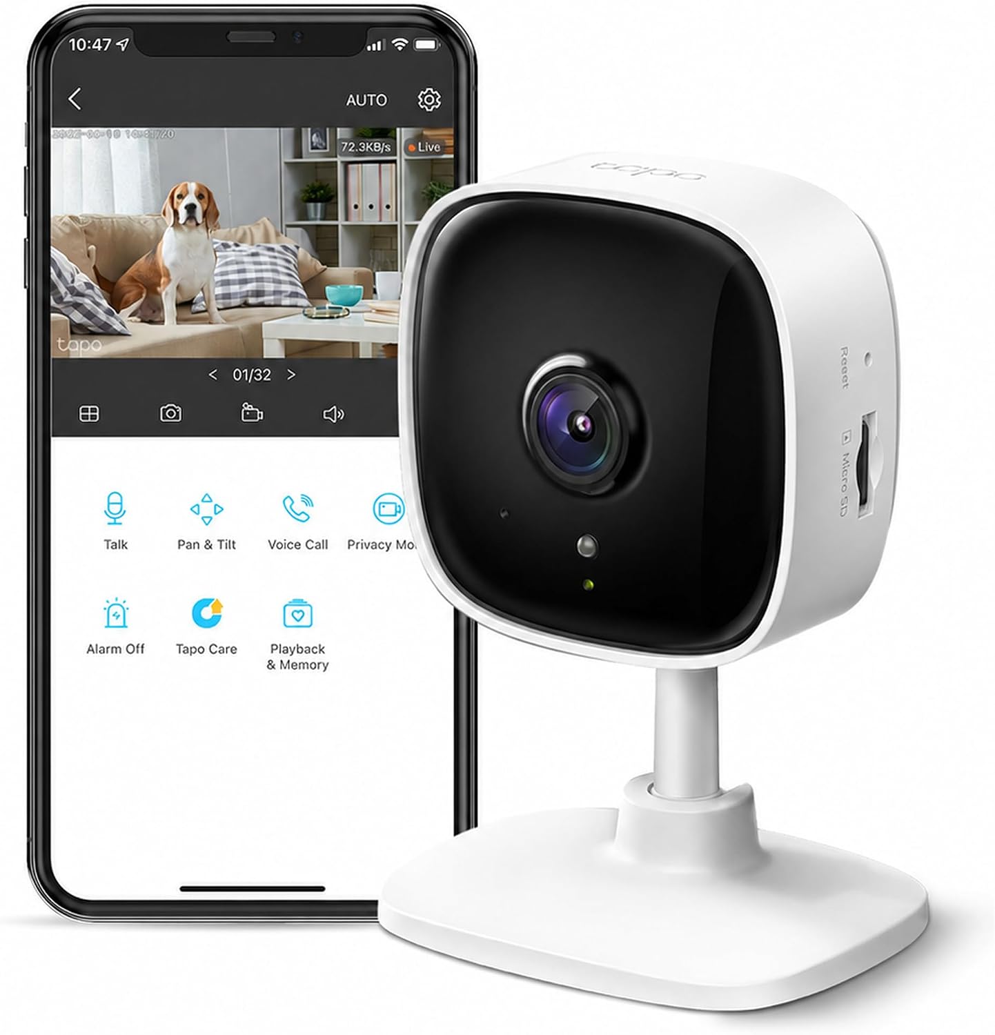 TP-Link Tapo 1080P Indoor Security Camera for Baby Monitor, Dog Camera w/Motion Detection, 2-Way Audio Siren, Night Vision, Cloud & SD Card Storage, Works w/Alexa & Google Home (Tapo C100)
