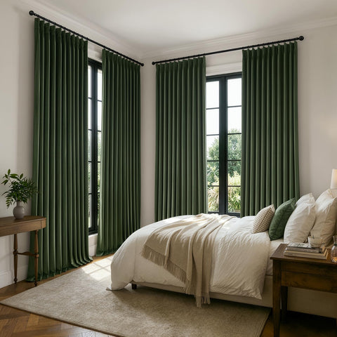MIULEE Velvet Pinch Pleated Extra Wide Olive Green Blackout Curtains 70x84