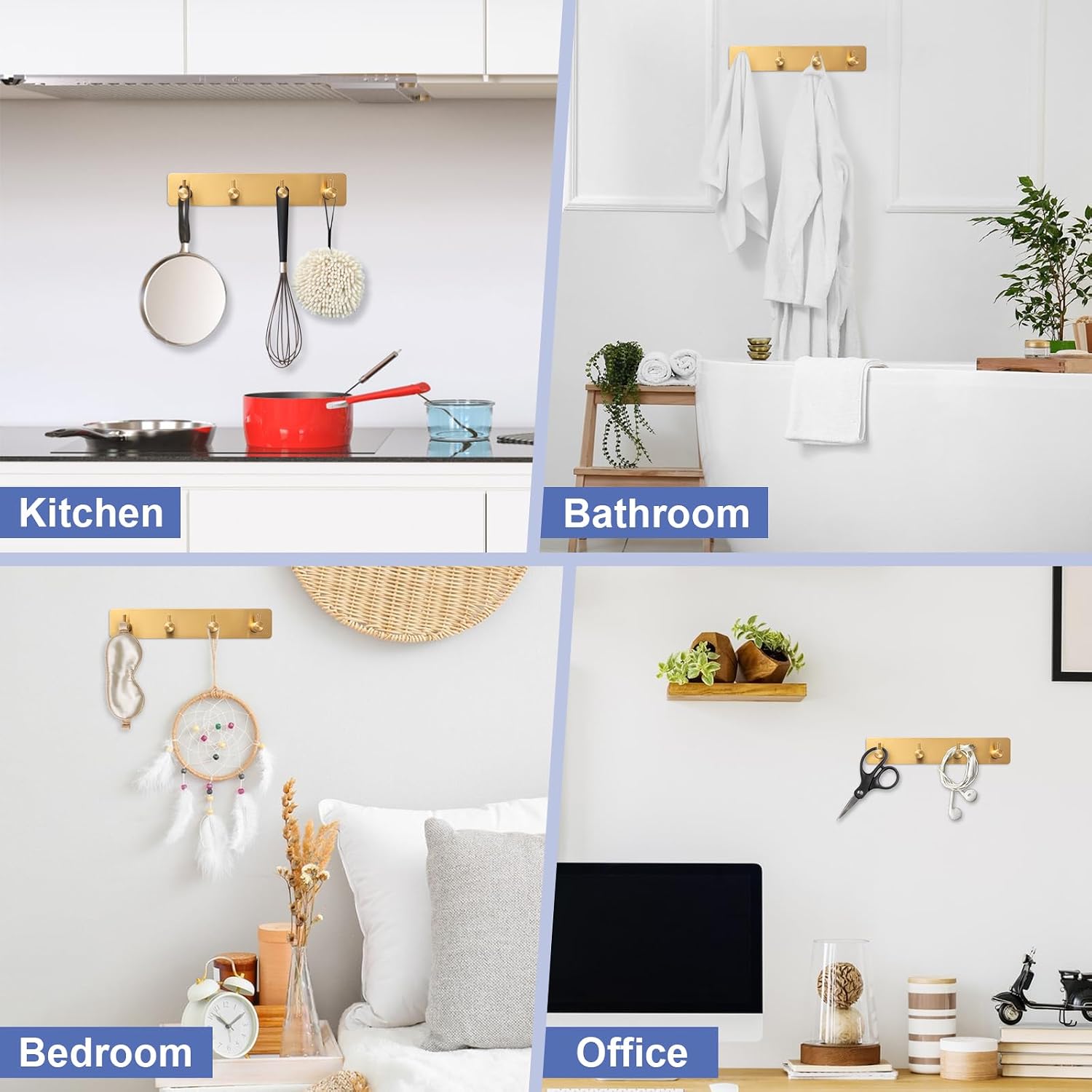 Key Holder with 4 Hooks,Adhesive Key Hanger Organizer for Wall Mount