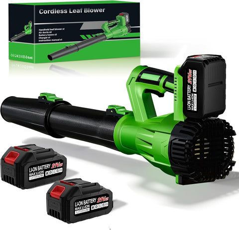 21V Cordless Leaf Blower with 2 Pack 6.0Ah Batteries, Black Green